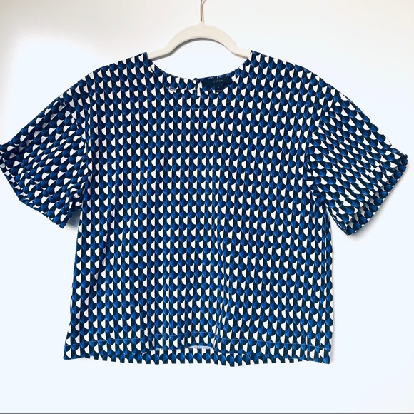 J. Crew Tops - J Crew Cobalt Black White Print Boxy Short Sleeve